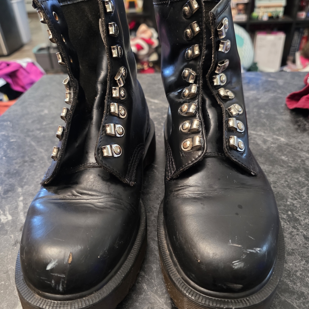 Dr. Martens Made In Enegland Black Combat Boots with Silver Accents